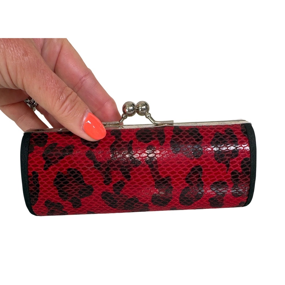 Corinne McCormack New York Red Black Animal Print Kiss Lock Glasses Case Clutch